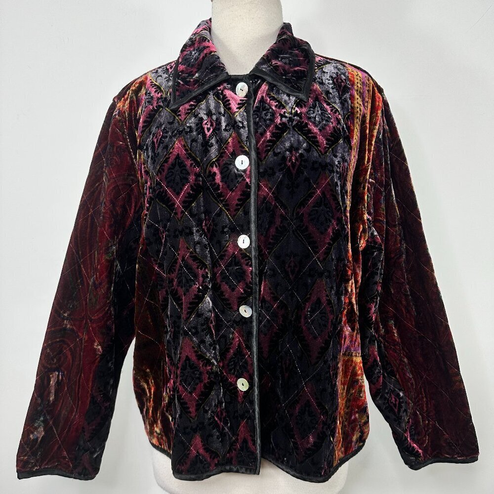 COLDWATER CREEK Velvet Blazer Floral Button Dark Romantic Holiday Boho PXL